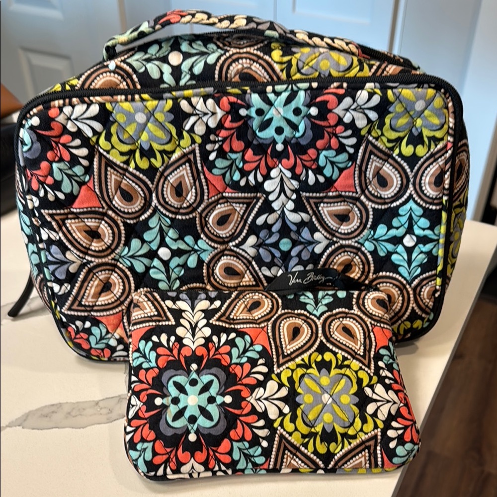 Vera Bradley Black and Multicolor Floral Cosmetic Bag Set